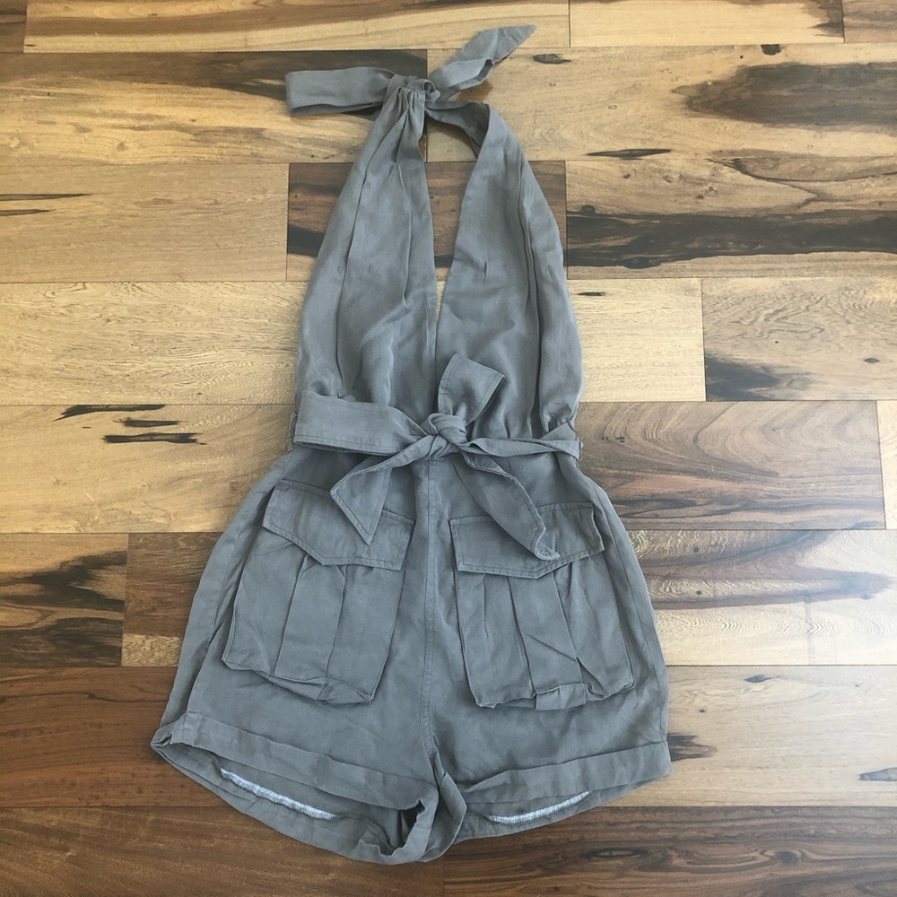 Nasty Gal Olive Cargo-Style Halter Romper